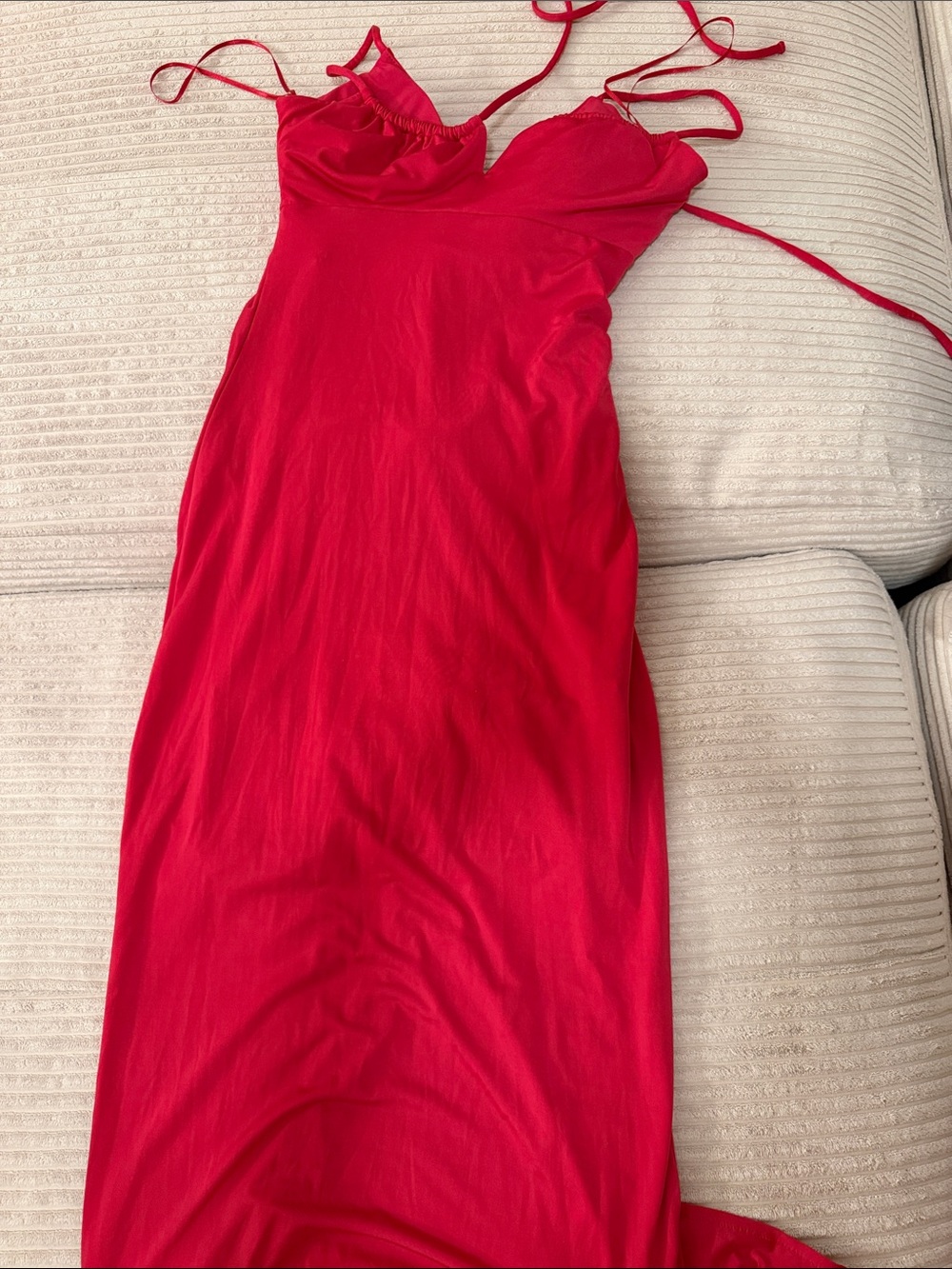 Express Red Ruched Maxi Dress - Picture 2 of 3